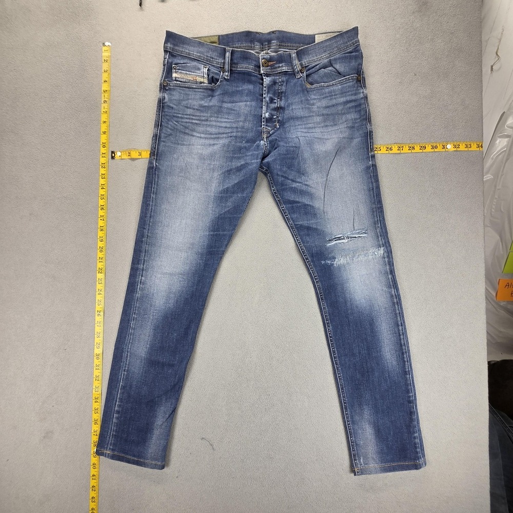 Diesel Jeans Mens 32x32 Blue Tepphar Slim Carrot Button Fly Stretch 0839H